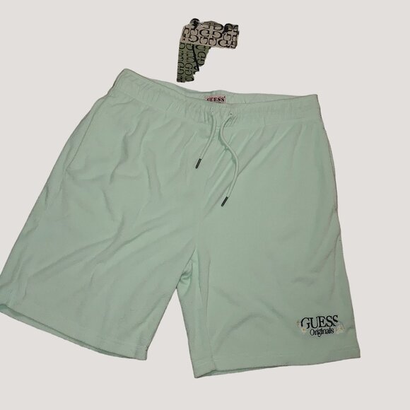 Guess Originals Mens Mint Green Terry Cloth Shorts Medium Daisies Floral Flower - Picture 1 of 10